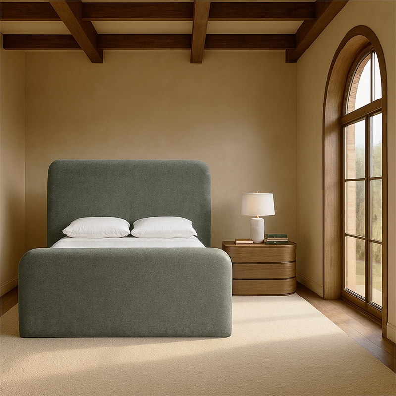 Bowery Hill Contemporary Soft Green Chenille Fabric Full Bed