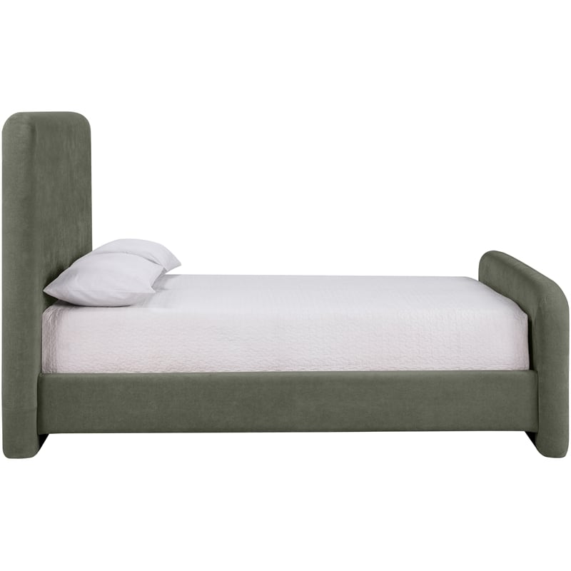 Bowery Hill Contemporary Soft Green Chenille Fabric Queen Bed
