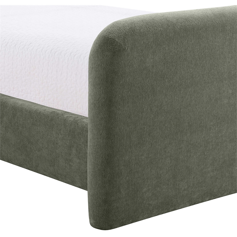 Bowery Hill Contemporary Soft Green Chenille Fabric Queen Bed