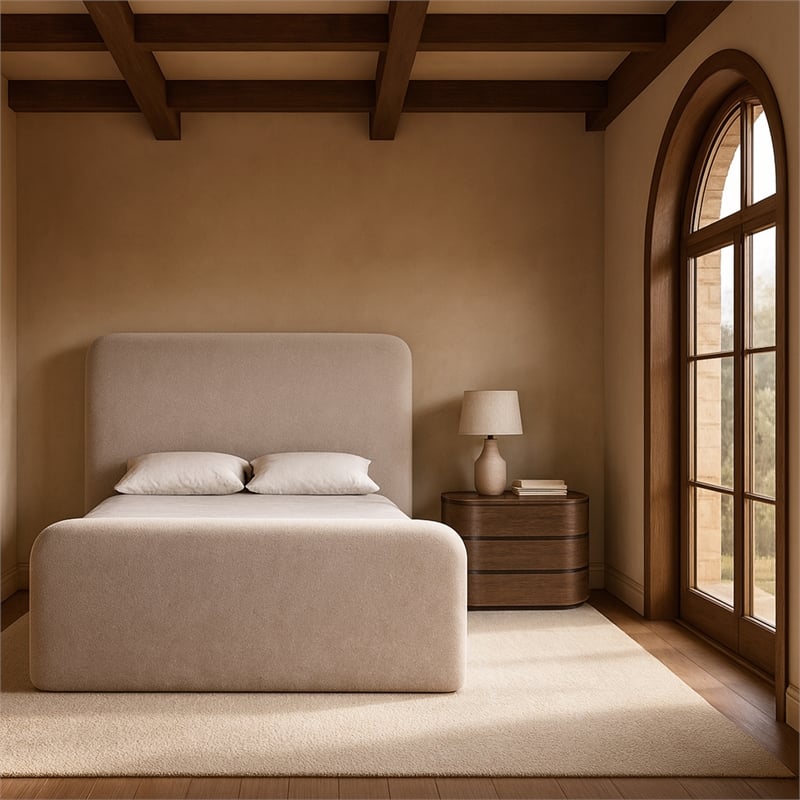 Bowery Hill Contemporary Soft Taupe Chenille Fabric King Bed