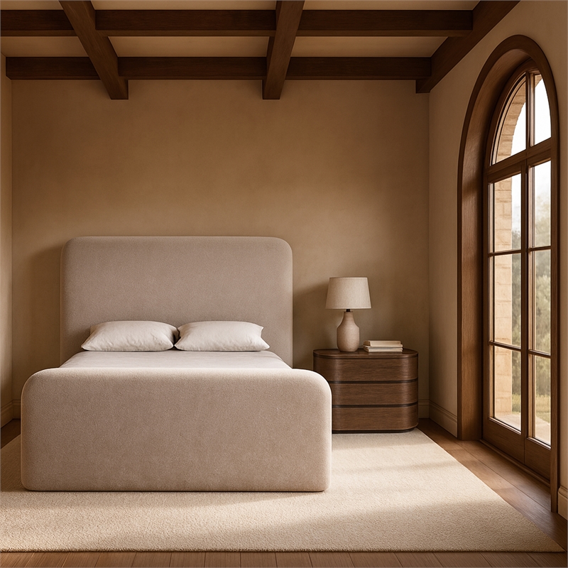 Bowery Hill Contemporary Soft Taupe Chenille Fabric Queen Bed