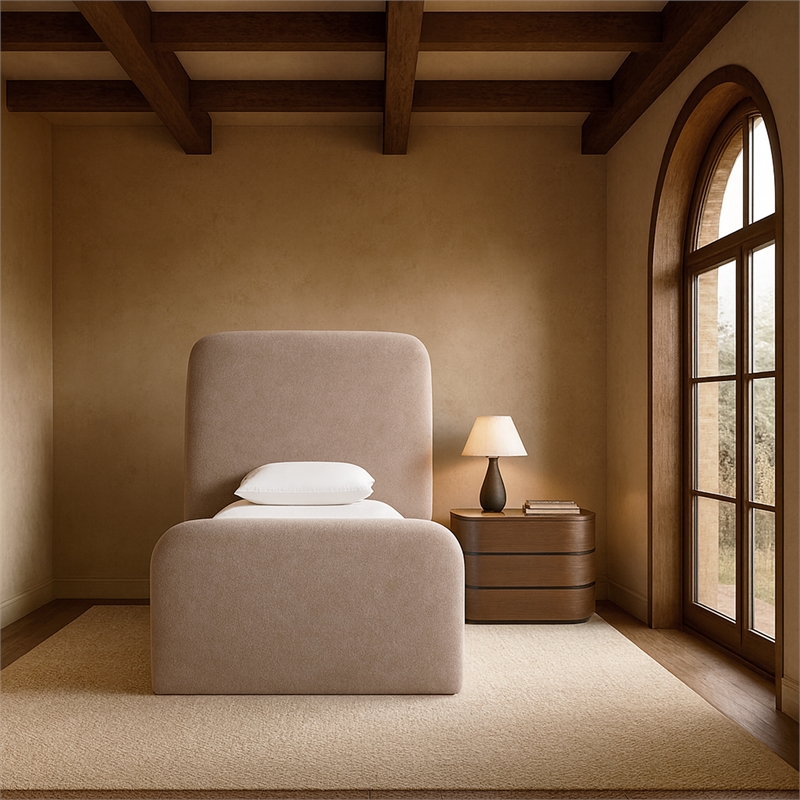 Bowery Hill Contemporary Soft Taupe Chenille Fabric Twin Bed