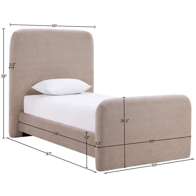Bowery Hill Contemporary Soft Taupe Chenille Fabric Twin Bed