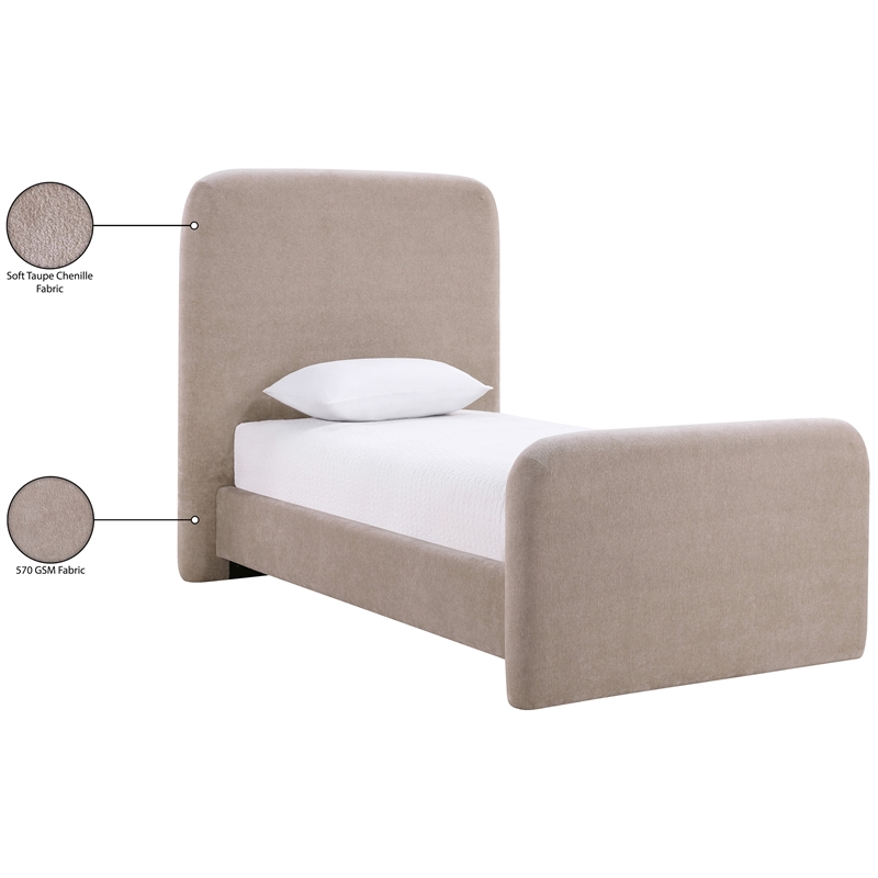Bowery Hill Contemporary Soft Taupe Chenille Fabric Twin Bed