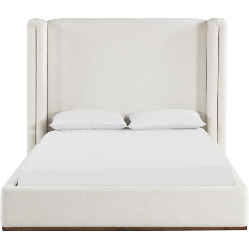 Bowery Hill Contemporary Cream Linen Textured Fabric Upholstered Full Bed