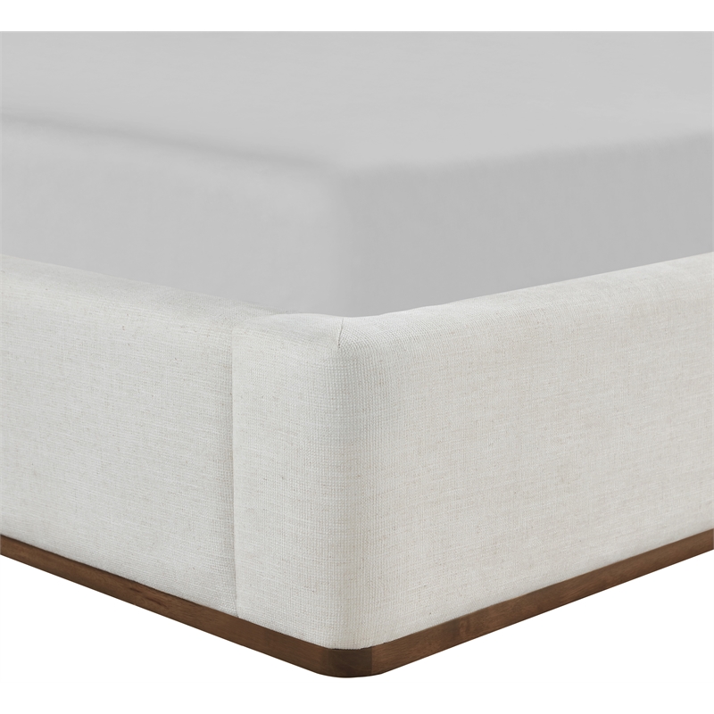 Bowery Hill Contemporary Cream Linen Textured Fabric Upholstered Full Bed