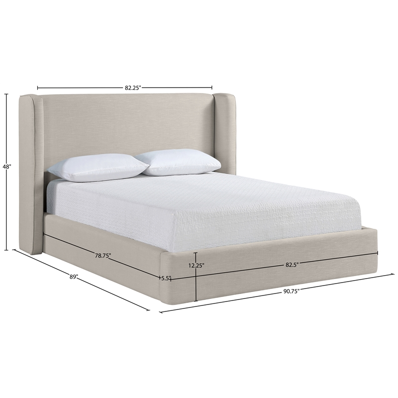 Bowery Hill Contemporary Beige Linen Textured Fabric Upholstered King Bed