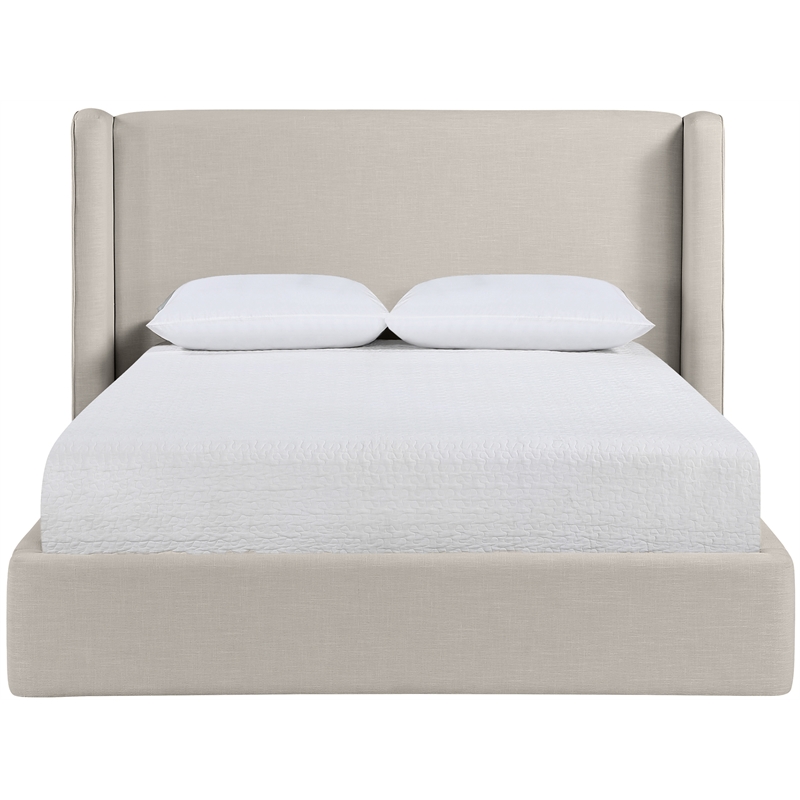 Bowery Hill Contemporary Beige Linen Textured Fabric Upholstered King Bed