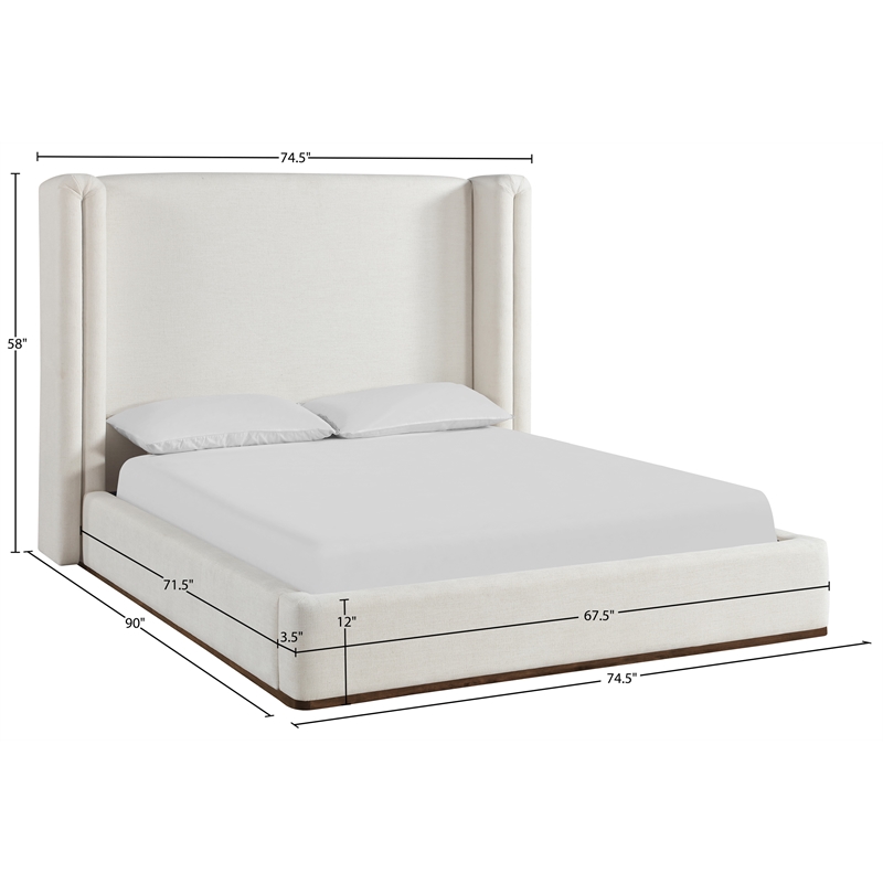Bowery Hill Contemporary Cream Linen Textured Fabric Upholstered Queen Bed