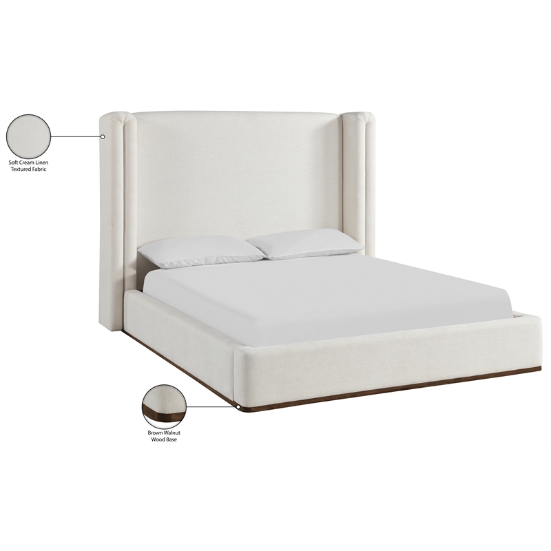 Bowery Hill Contemporary Cream Linen Textured Fabric Upholstered Queen Bed