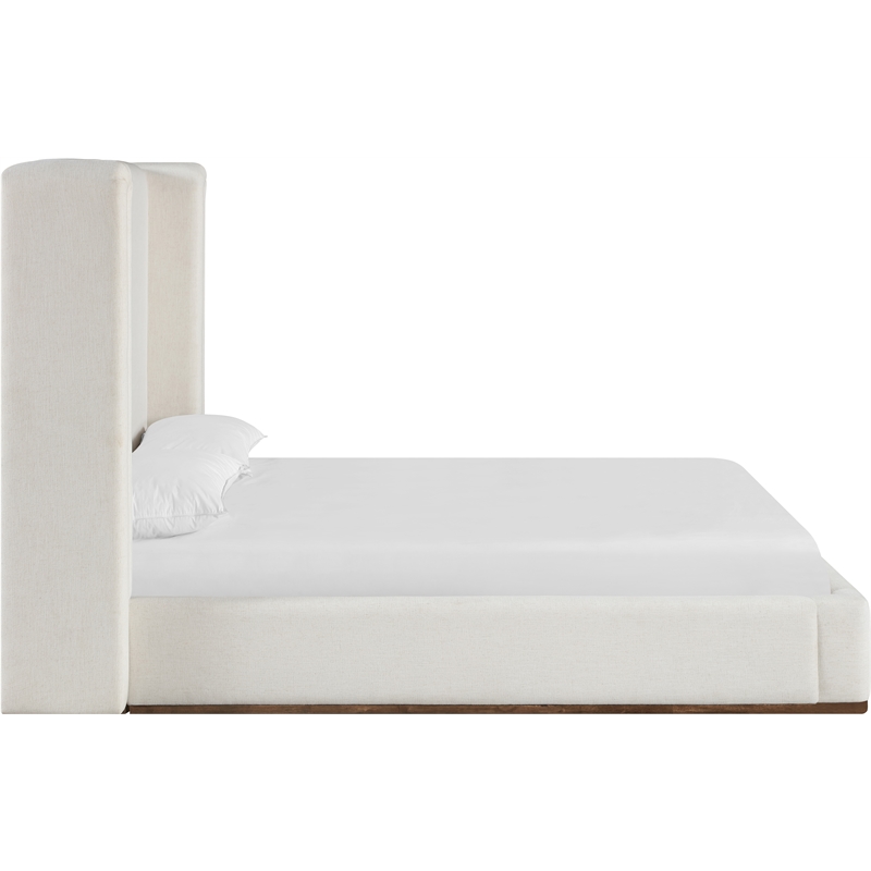 Bowery Hill Contemporary Cream Linen Textured Fabric Upholstered Queen Bed