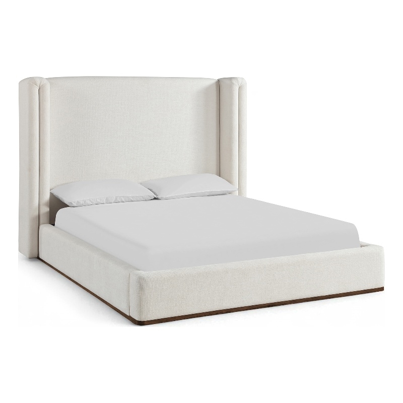 Bowery Hill Contemporary Cream Linen Textured Fabric Upholstered Queen Bed