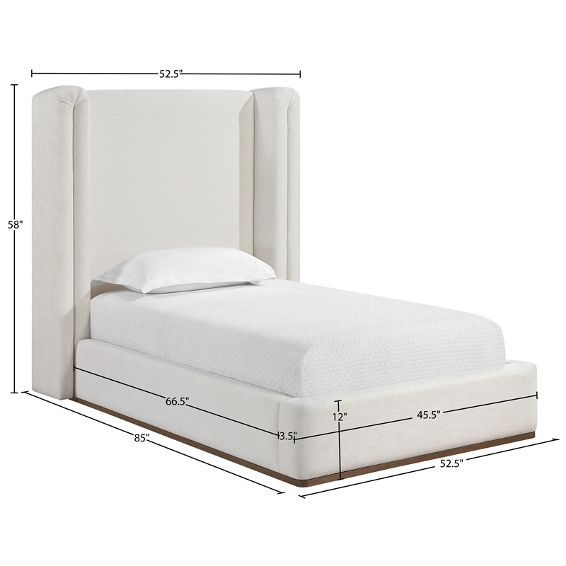 Bowery Hill Contemporary Cream Linen Textured Fabric Upholstered Twin Bed