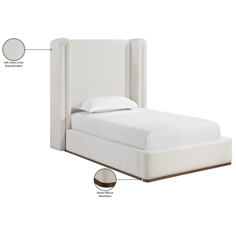 Bowery Hill Contemporary Cream Linen Textured Fabric Upholstered Twin Bed