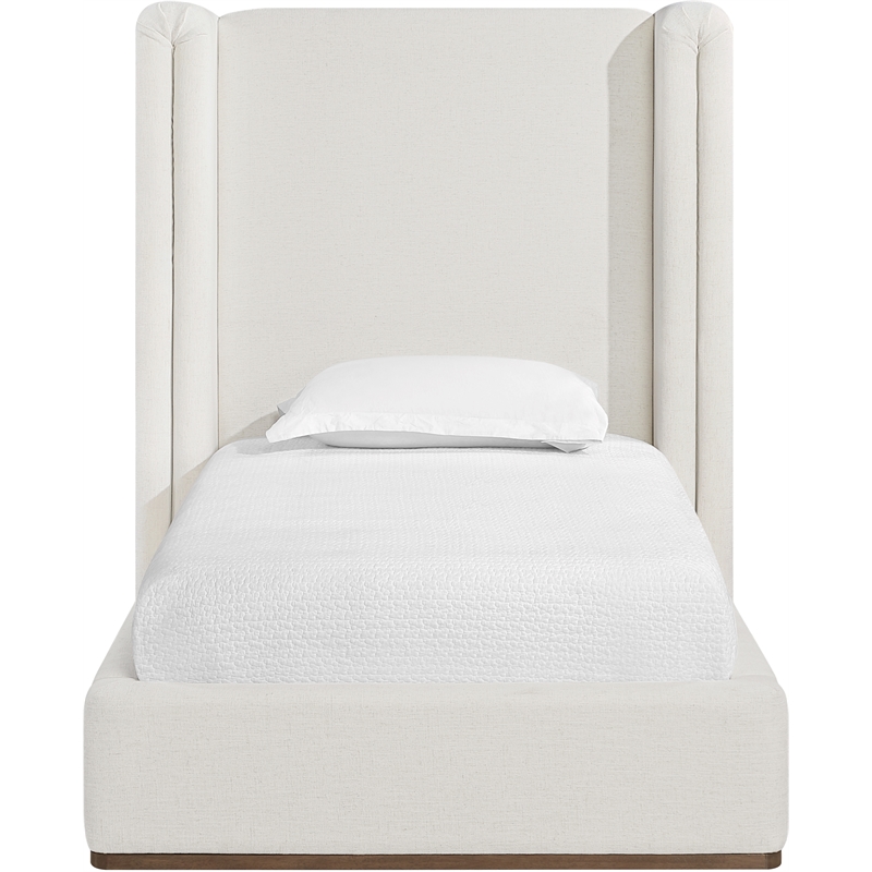 Bowery Hill Contemporary Cream Linen Textured Fabric Upholstered Twin Bed