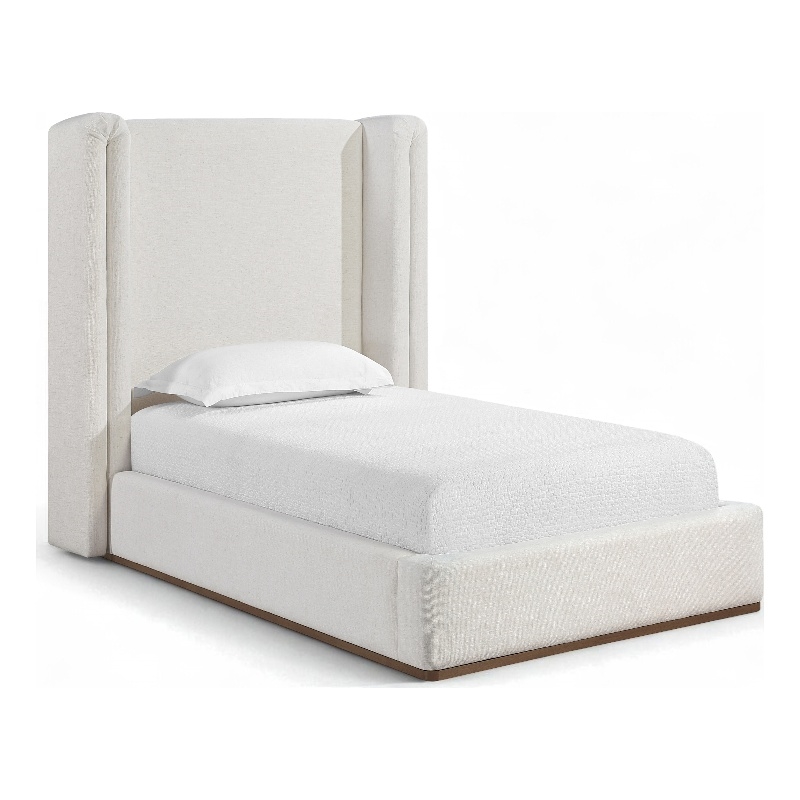 Bowery Hill Contemporary Cream Linen Textured Fabric Upholstered Twin Bed