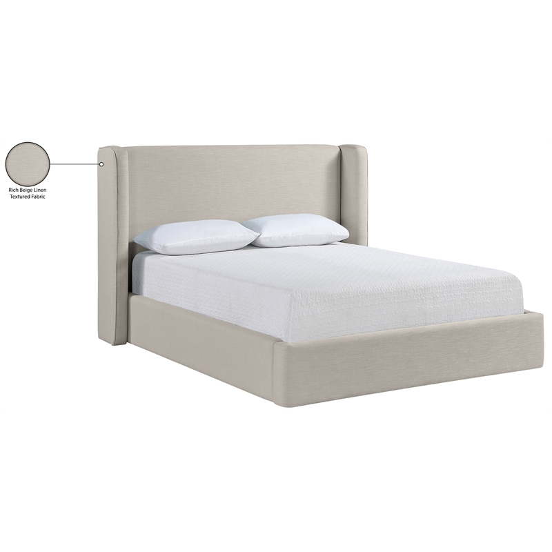 Bowery Hill Contemporary Beige Linen Textured Fabric Upholstered Full Bed