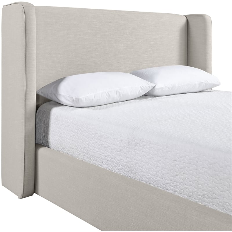 Bowery Hill Contemporary Beige Linen Textured Fabric Upholstered Full Bed