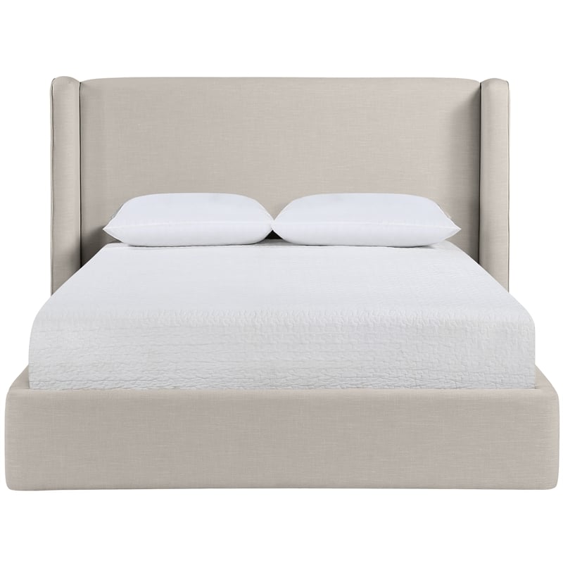 Bowery Hill Contemporary Beige Linen Textured Fabric Upholstered Queen Bed