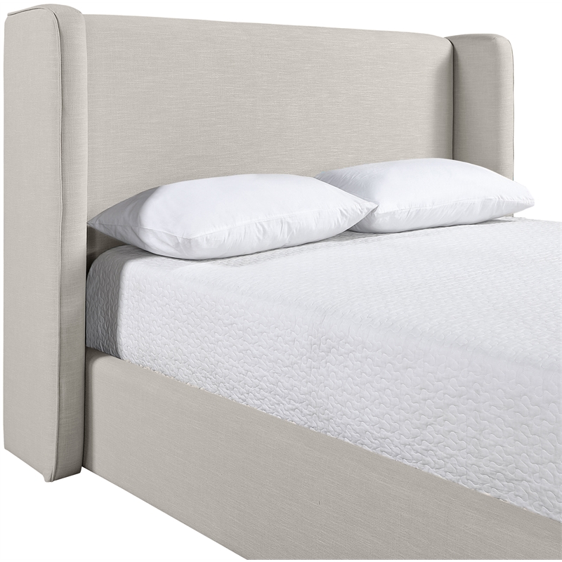 Bowery Hill Contemporary Beige Linen Textured Fabric Upholstered Queen Bed