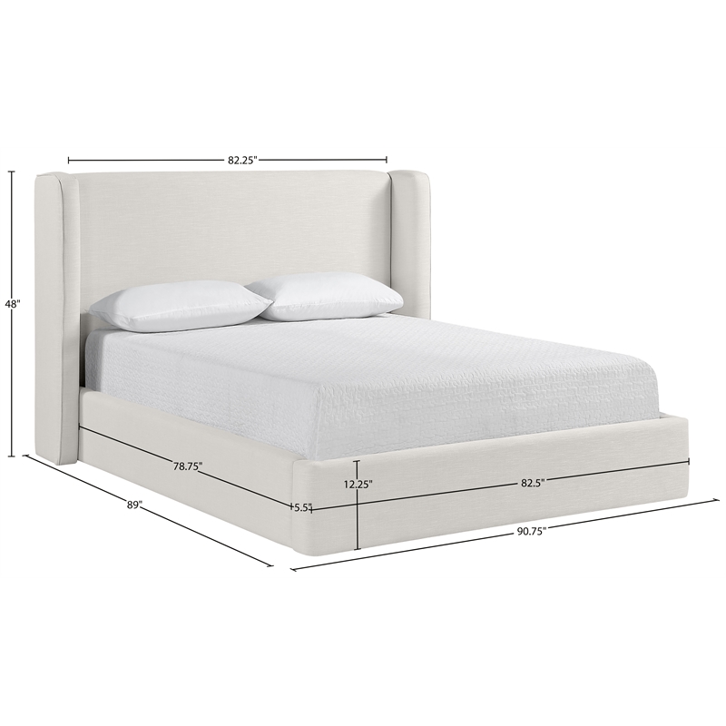 Bowery Hill Contemporary Cream Linen Textured Fabric Upholstered King Bed
