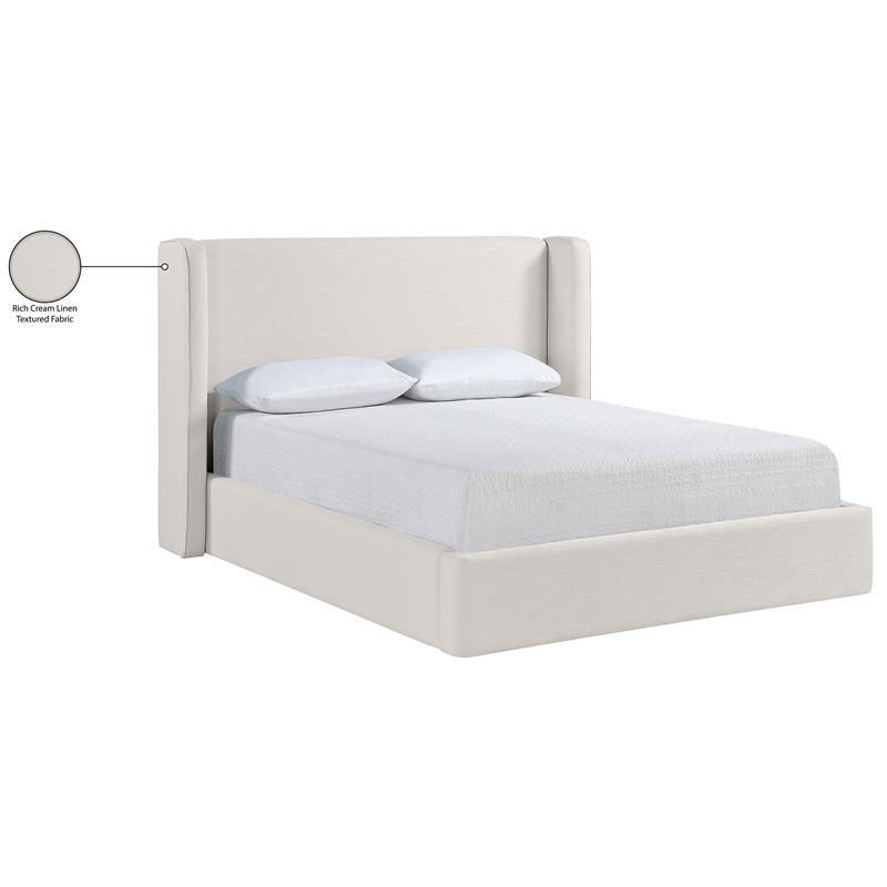 Bowery Hill Contemporary Cream Linen Textured Fabric Upholstered King Bed