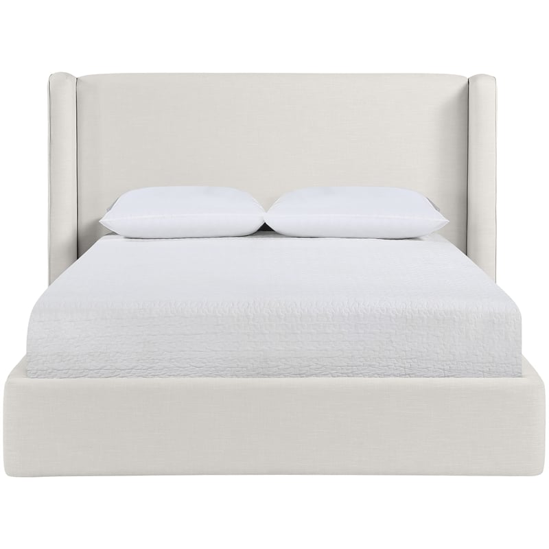 Bowery Hill Contemporary Cream Linen Textured Fabric Upholstered King Bed