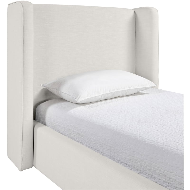 Bowery Hill Contemporary Cream Linen Textured Fabric Upholstered Twin Bed
