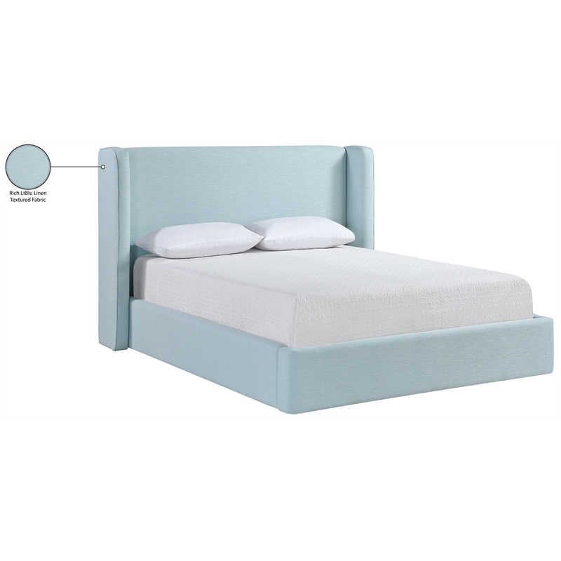 Bowery Hill Contemporary Light Blue Linen Textured Fabric Upholstered King Bed