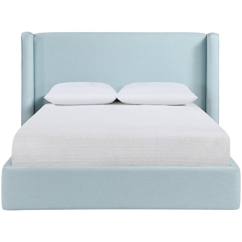 Bowery Hill Contemporary Light Blue Linen Textured Fabric Upholstered King Bed