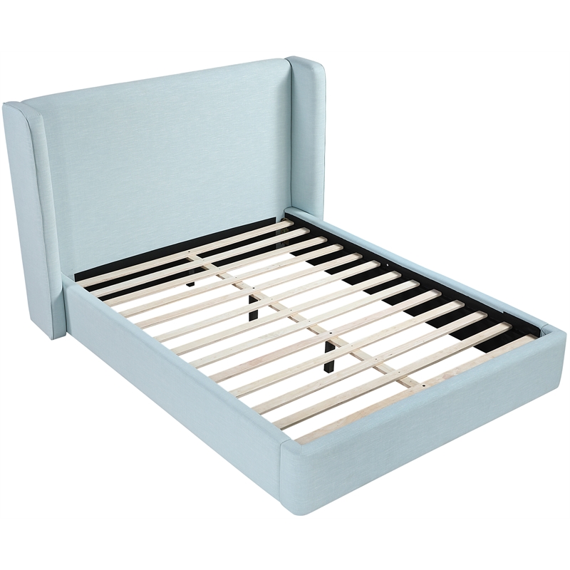 Bowery Hill Contemporary Light Blue Linen Textured Fabric Upholstered King Bed