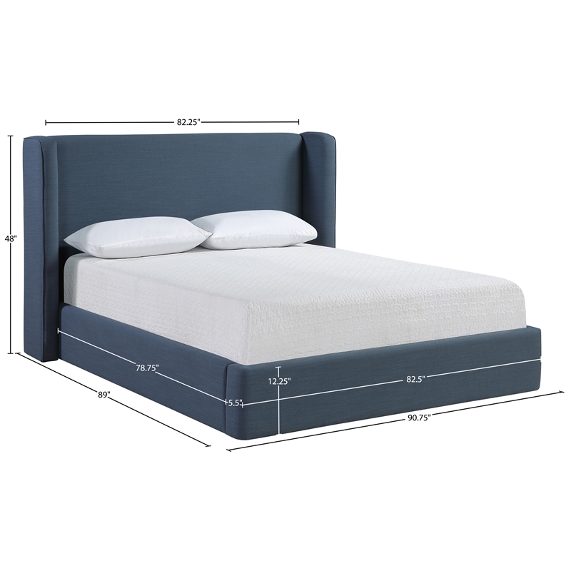 Bowery Hill Contemporary Navy Linen Textured Fabric Upholstered King Bed