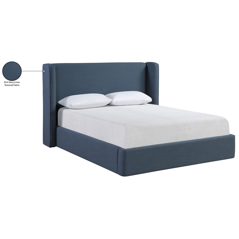 Bowery Hill Contemporary Navy Linen Textured Fabric Upholstered King Bed
