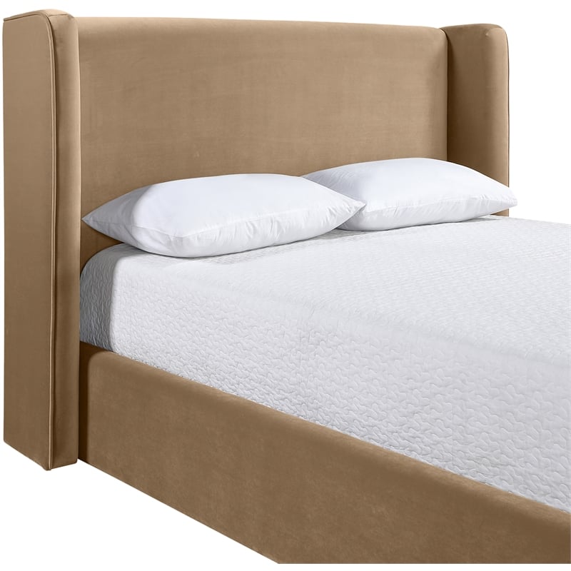 Bowery Hill Contemporary Beige Velvet Upholstered Full Fully Slatted Bed