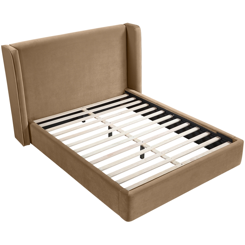 Bowery Hill Contemporary Beige Velvet Upholstered Full Fully Slatted Bed