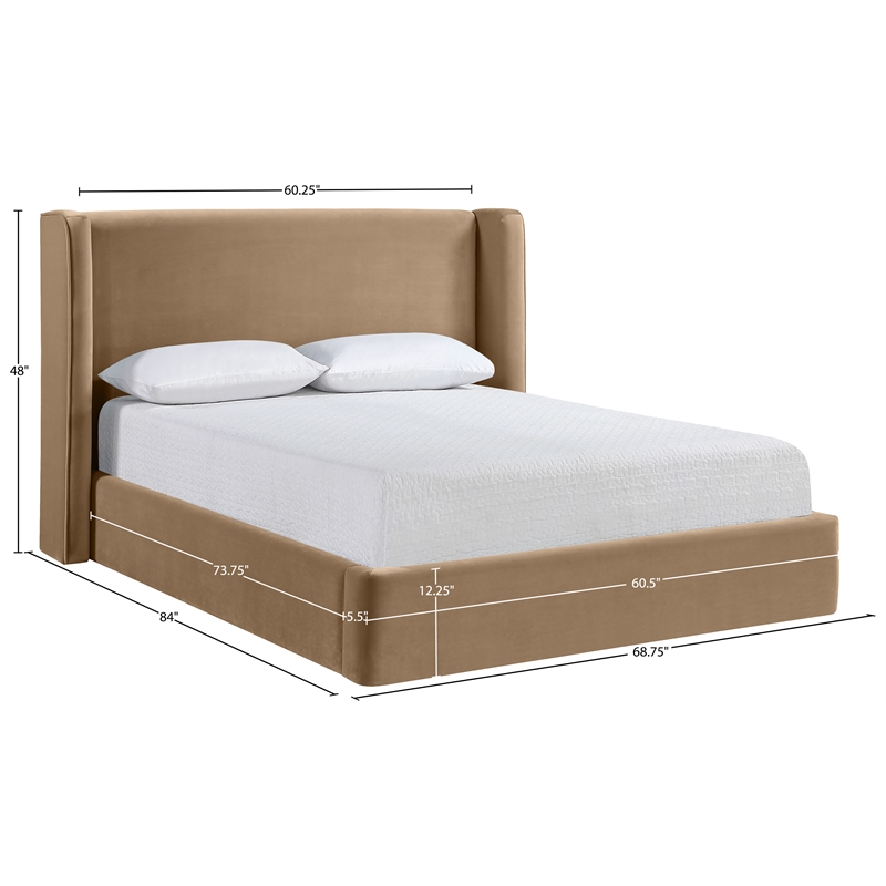 Bowery Hill Contemporary Beige Velvet Upholstered Full Fully Slatted Bed