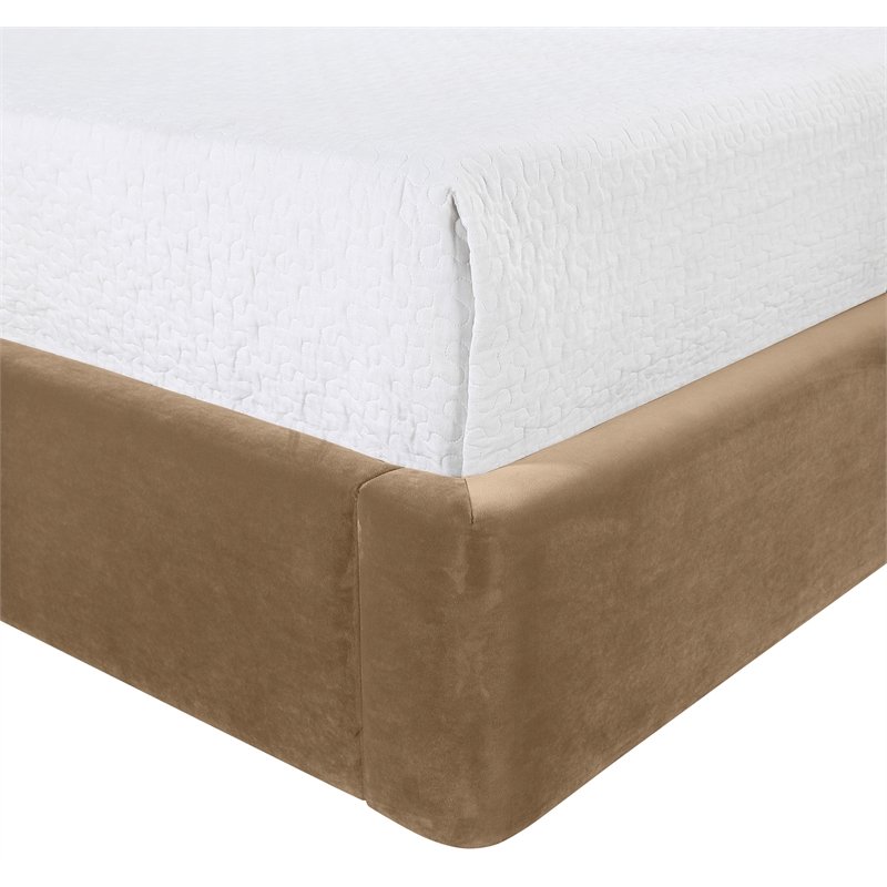 Bowery Hill Contemporary Beige Velvet Upholstered Queen Fully Slatted Bed