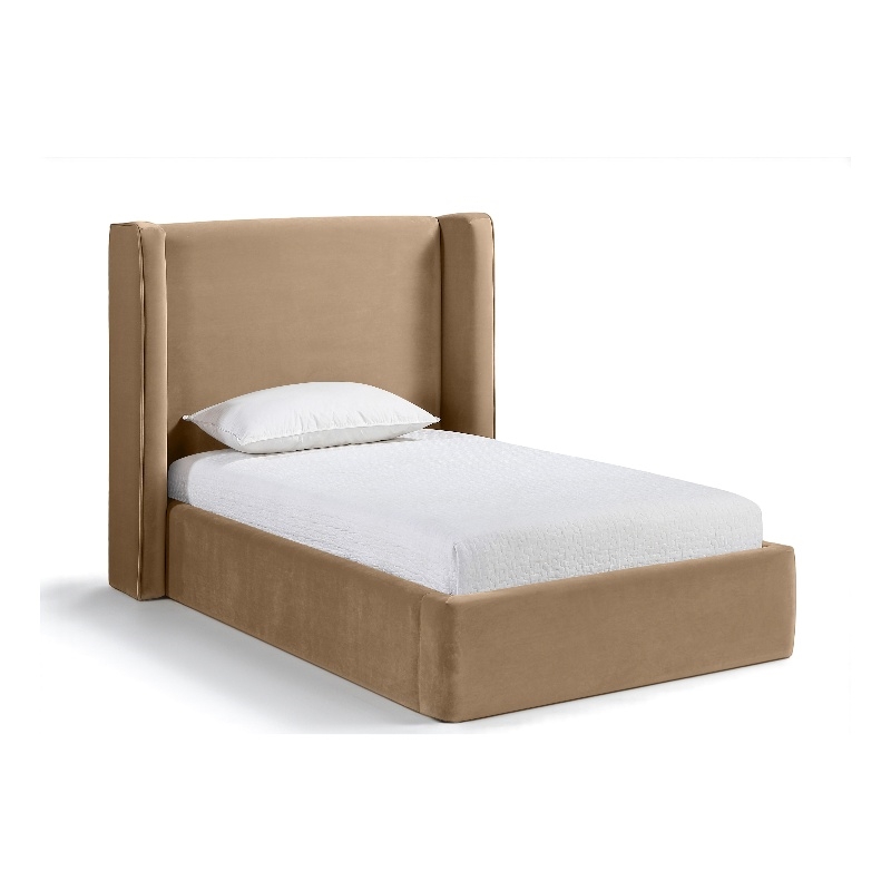 Bowery Hill Contemporary Beige Velvet Upholstered Twin Fully Slatted Bed