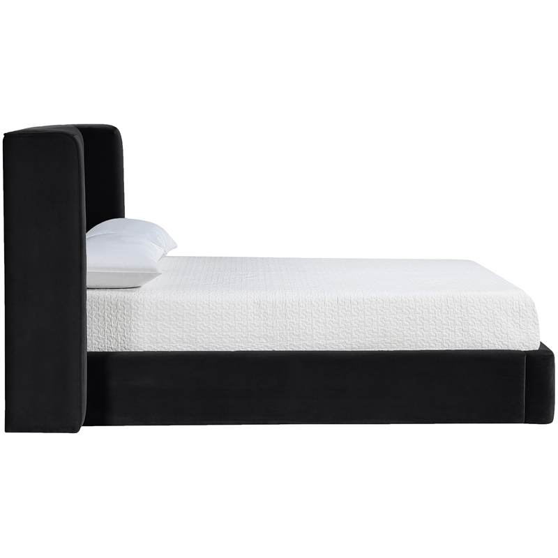 Bowery Hill Contemporary Black Velvet Upholstered Full Fully Slatted Bed