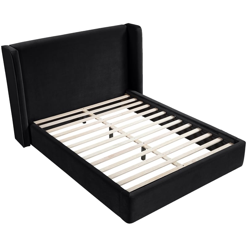 Bowery Hill Contemporary Black Velvet Upholstered Full Fully Slatted Bed