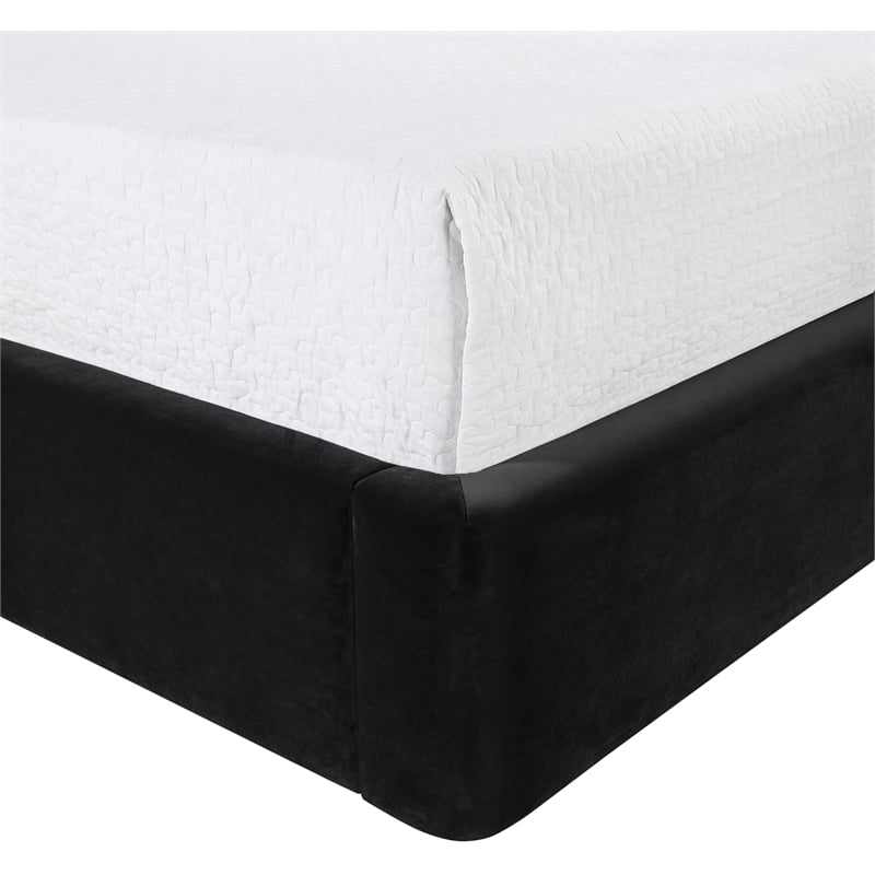 Bowery Hill Contemporary Black Velvet Upholstered Full Fully Slatted Bed