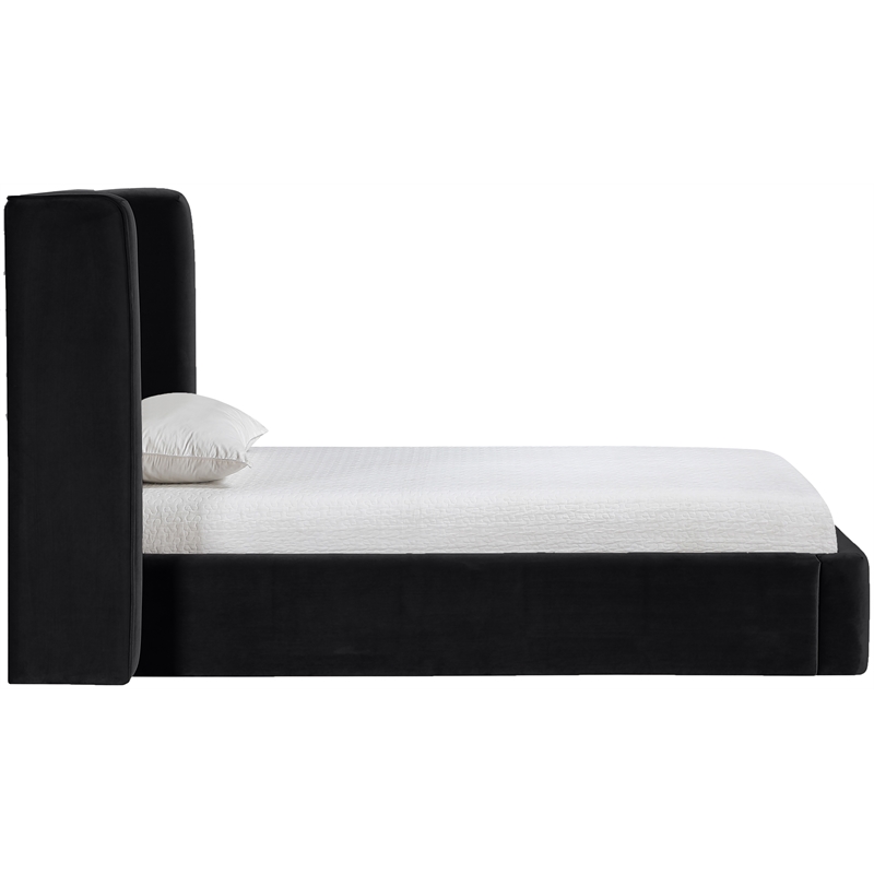 Bowery Hill Contemporary Black Velvet Upholstered Twin Fully Slatted Bed