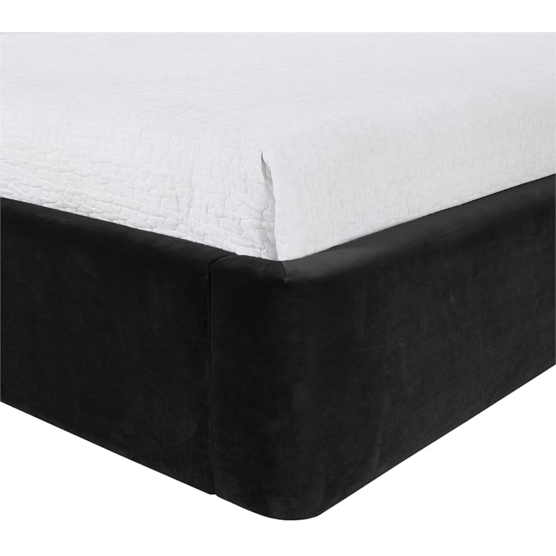 Bowery Hill Contemporary Black Velvet Upholstered Twin Fully Slatted Bed