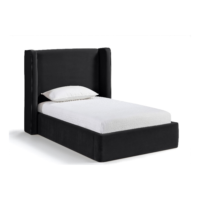 Bowery Hill Contemporary Black Velvet Upholstered Twin Fully Slatted Bed