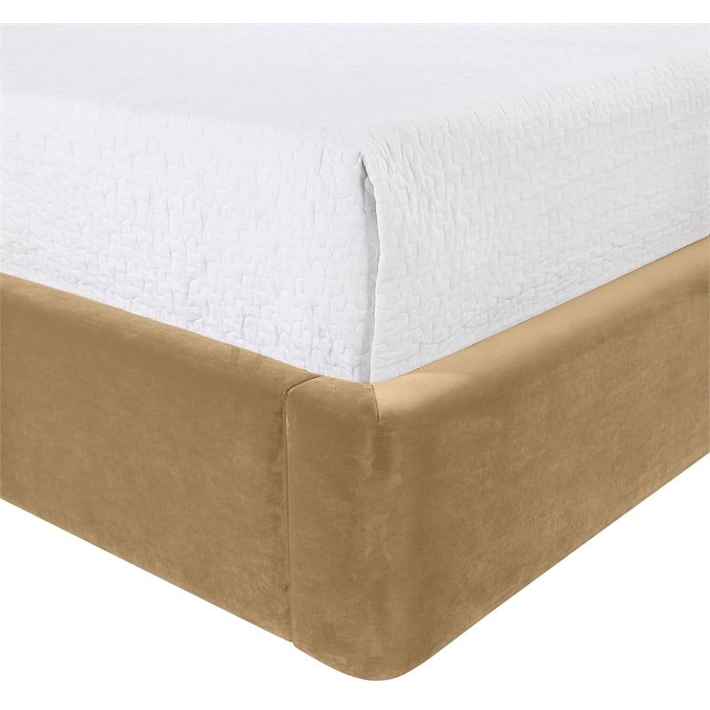 Bowery Hill Contemporary Camel Velvet Upholstered Full Fully Slatted Bed