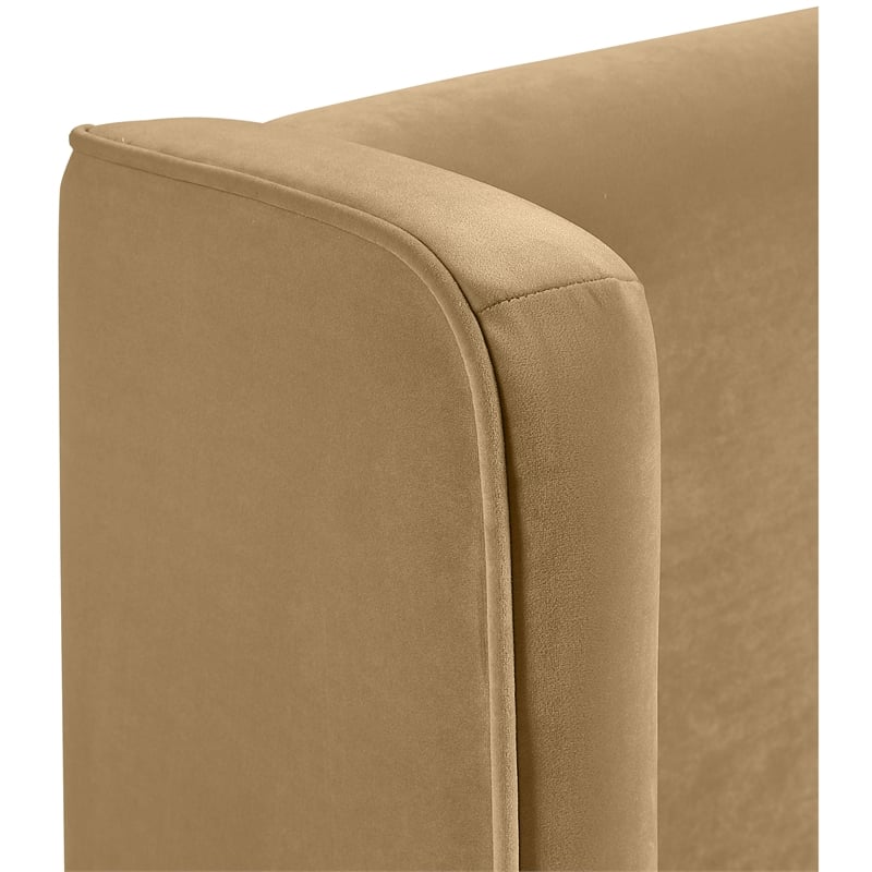 Bowery Hill Contemporary Camel Velvet Upholstered Queen Fully Slatted Bed