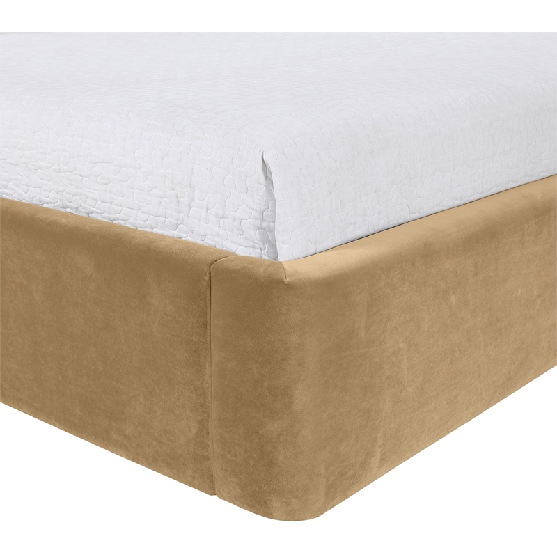 Bowery Hill Contemporary Camel Velvet Upholstered Twin Fully Slatted Bed