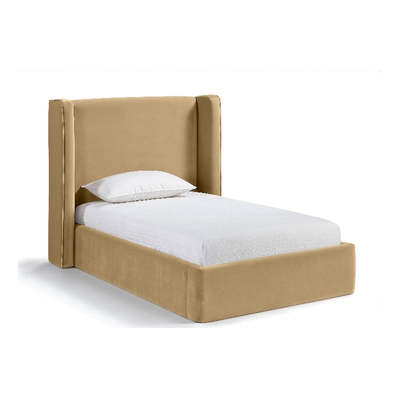 Bowery Hill Contemporary Camel Velvet Upholstered Twin Fully Slatted Bed