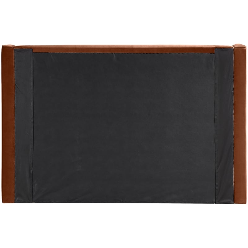 Bowery Hill Contemporary Cognac Velvet Upholstered Full Fully Slatted Bed