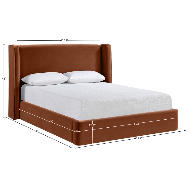 Bowery Hill Contemporary Cognac Velvet Upholstered Full Fully Slatted Bed